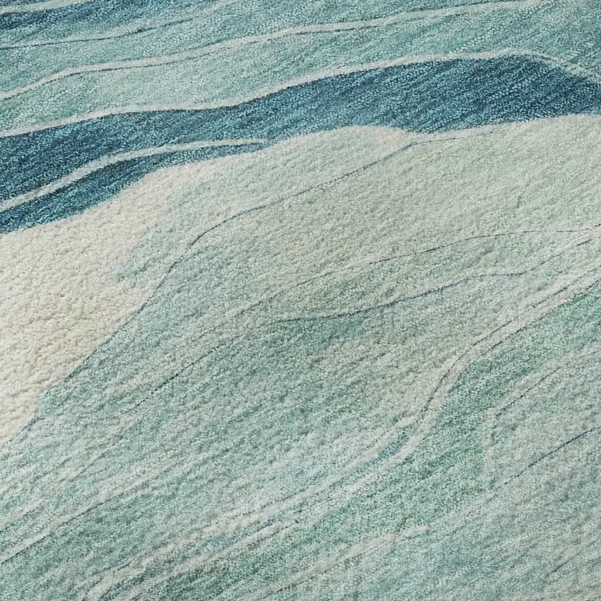 8' Turquoise And Ivory Striped Washable Area Rug With UV Protection Photo 9