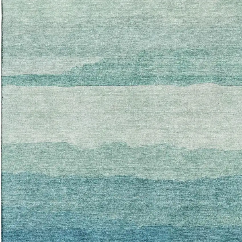 8' Turquoise And Ivory Striped Washable Area Rug With UV Protection Photo 2