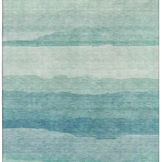 8' Turquoise And Ivory Striped Washable Area Rug With UV Protection Photo 3