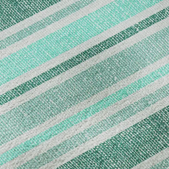 8' Turquoise And Ivory Striped Washable Round Rug With UV Protection Photo 9