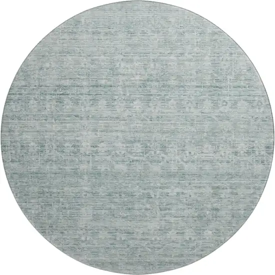 8' Turquoise And Ivory Striped Washable Round Rug With UV Protection Photo 1