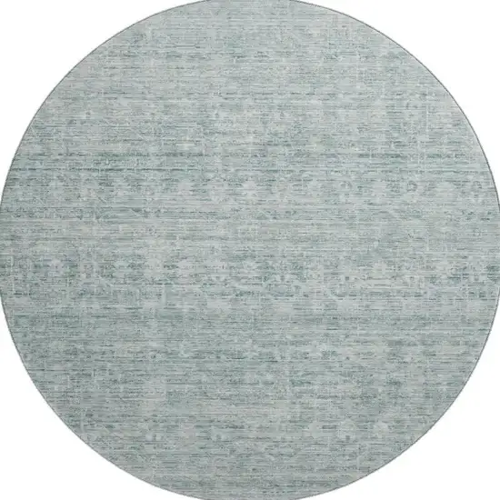 8' Turquoise And Ivory Striped Washable Round Rug With UV Protection Photo 3