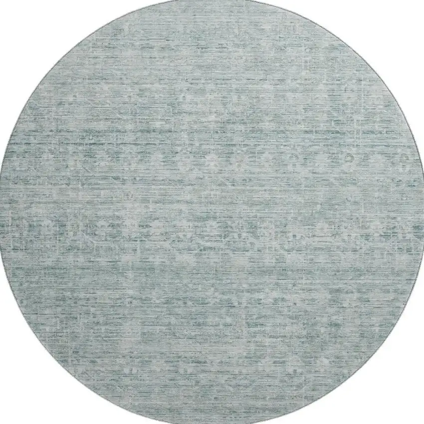 8' Turquoise And Ivory Striped Washable Round Rug With UV Protection Photo 3
