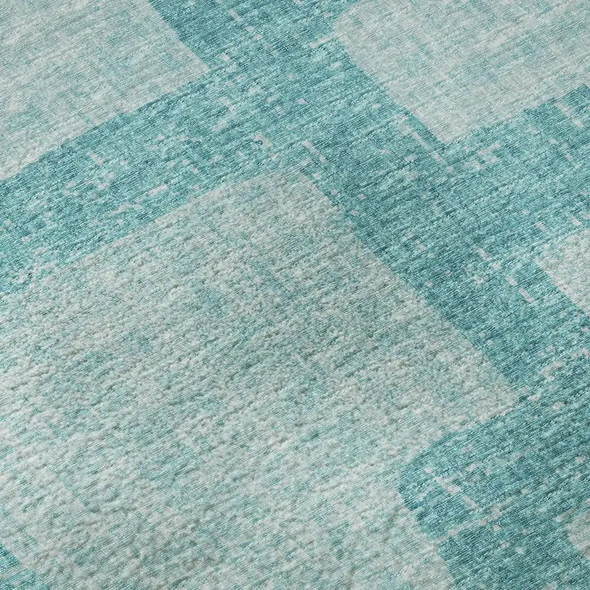 8' Turquoise And Sky Blue Abstract Washable Round Rug With UV Protection Photo 8