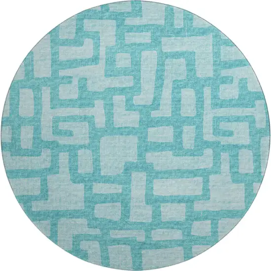 8' Turquoise And Sky Blue Abstract Washable Round Rug With UV Protection Photo 2