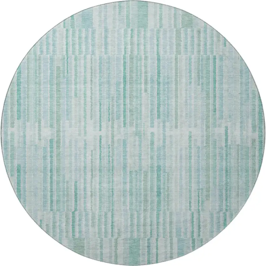8' Turquoise And Sky Blue Striped Washable Round Rug With UV Protection Photo 4