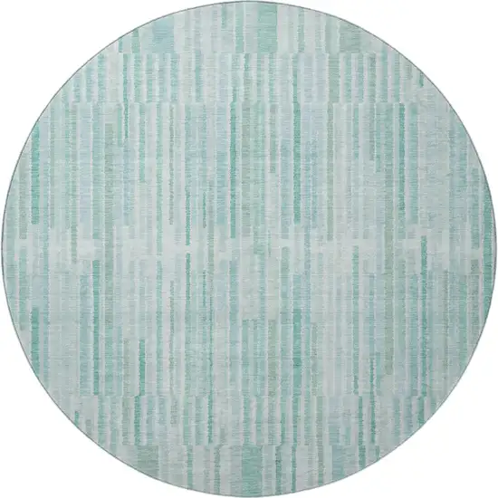 8' Turquoise And Sky Blue Striped Washable Round Rug With UV Protection Photo 4