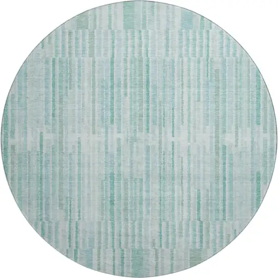 8' Turquoise And Sky Blue Striped Washable Round Rug With UV Protection Photo 1