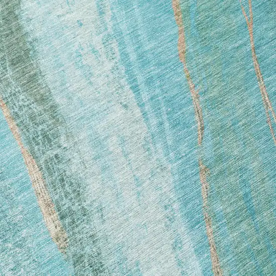 8' Turquoise And Taupe Round Abstract Washable Indoor Outdoor Area Rug Photo 9