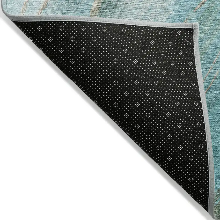 8' Turquoise And Taupe Round Abstract Washable Indoor Outdoor Area Rug Photo 8