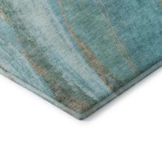 8' Turquoise And Teal Abstract Washable Round Rug With UV Protection Photo 5
