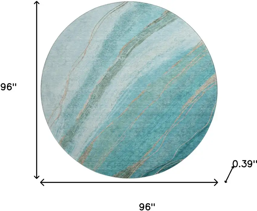 8' Turquoise And Teal Abstract Washable Round Rug With UV Protection Photo 7