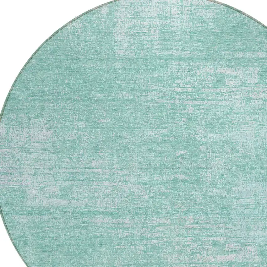 8' Turquoise And Teal Blue Round Abstract Washable Indoor Outdoor Area Rug Photo 4