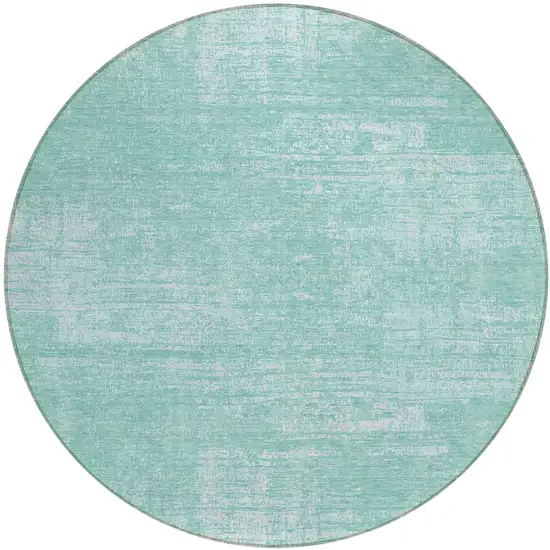 8' Turquoise And Teal Blue Round Abstract Washable Indoor Outdoor Area Rug Photo 2