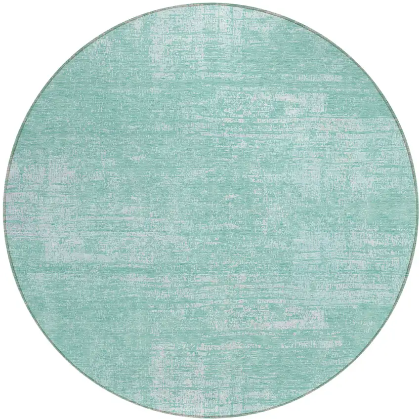 8' Turquoise And Teal Blue Round Abstract Washable Indoor Outdoor Area Rug Photo 2