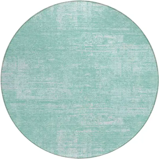 8' Turquoise And Teal Blue Round Abstract Washable Indoor Outdoor Area Rug Photo 2