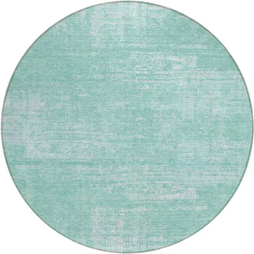 8' Turquoise And Teal Blue Round Abstract Washable Indoor Outdoor Area Rug Photo 2