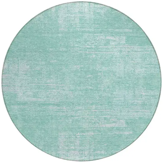 8' Turquoise And Teal Blue Round Abstract Washable Indoor Outdoor Area Rug Photo 5
