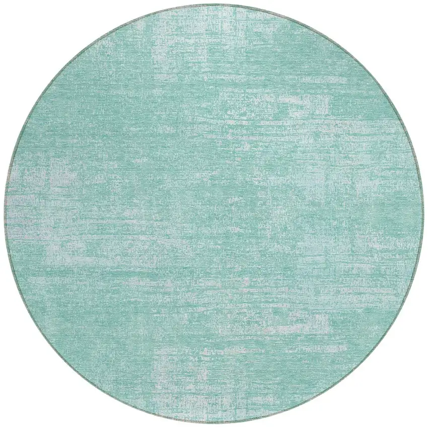 8' Turquoise And Teal Blue Round Abstract Washable Indoor Outdoor Area Rug Photo 5