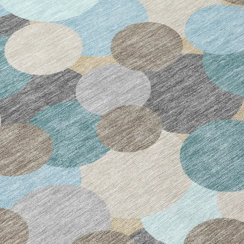 8' Turquoise And Teal Blue Round Geometric Washable Indoor Outdoor Area Rug Photo 7