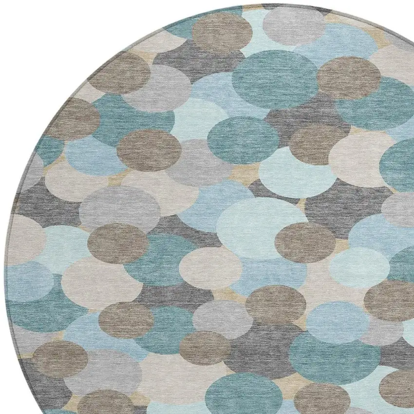 8' Turquoise And Teal Blue Round Geometric Washable Indoor Outdoor Area Rug Photo 2