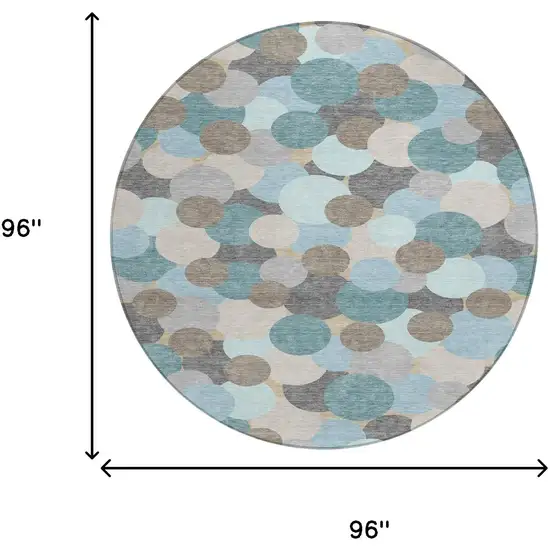 8' Turquoise And Teal Blue Round Geometric Washable Indoor Outdoor Area Rug Photo 8