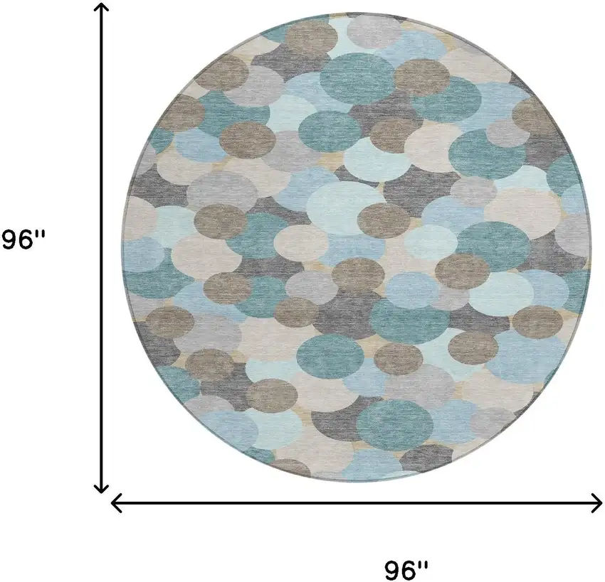 8' Turquoise And Teal Blue Round Geometric Washable Indoor Outdoor Area Rug Photo 8
