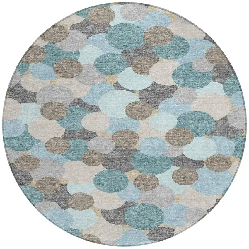 8' Turquoise And Teal Blue Round Geometric Washable Indoor Outdoor Area Rug Photo 3