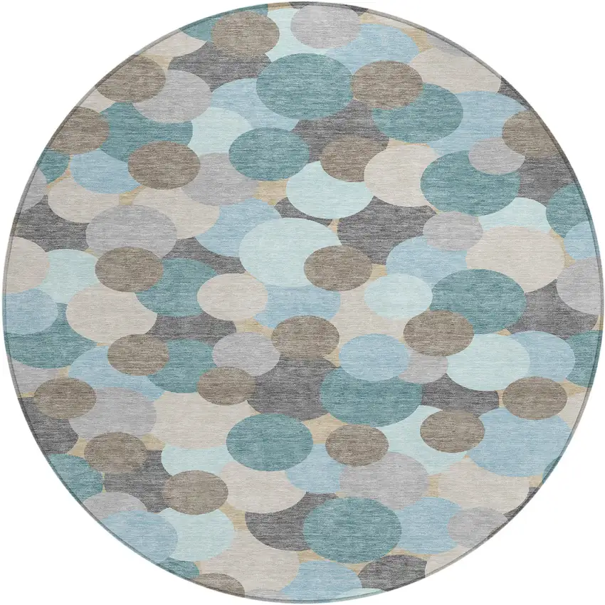 8' Turquoise And Teal Blue Round Geometric Washable Indoor Outdoor Area Rug Photo 1
