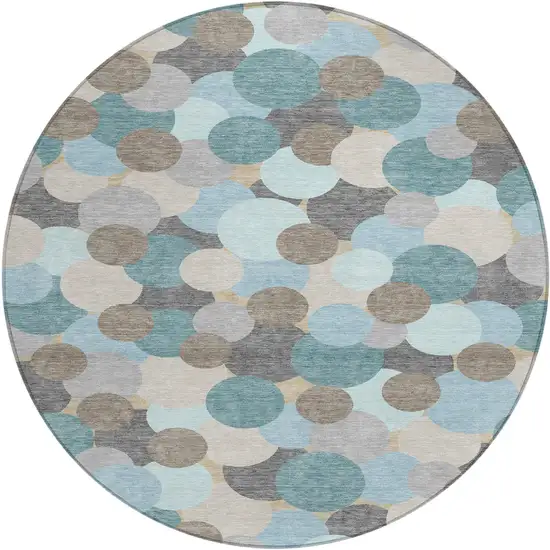 8' Turquoise And Teal Blue Round Geometric Washable Indoor Outdoor Area Rug Photo 1