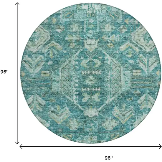 8' Turquoise And Teal Blue Round Medallion Washable Indoor Outdoor Area Rug Photo 3