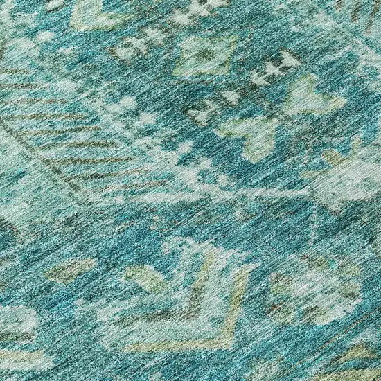 8' Turquoise And Teal Blue Round Medallion Washable Indoor Outdoor Area Rug Photo 9