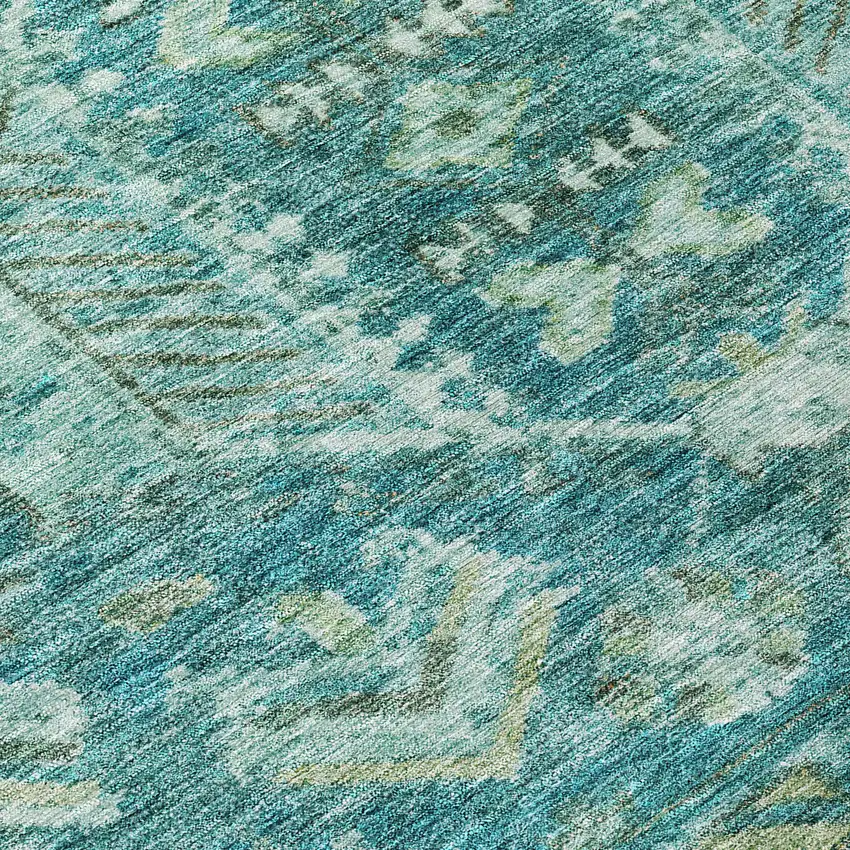 8' Turquoise And Teal Blue Round Medallion Washable Indoor Outdoor Area Rug Photo 9