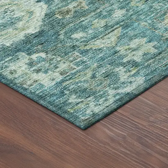 8' Turquoise And Teal Blue Round Medallion Washable Indoor Outdoor Area Rug Photo 8