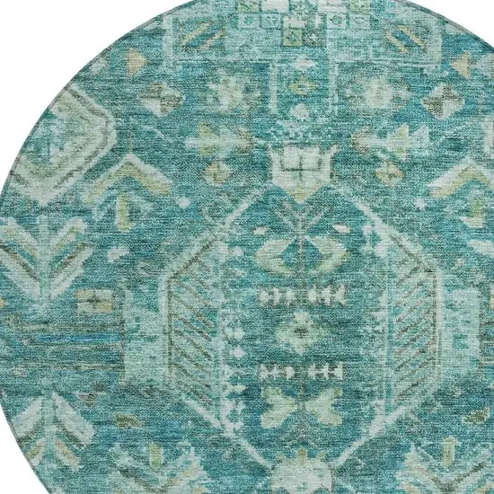 8' Turquoise And Teal Blue Round Medallion Washable Indoor Outdoor Area Rug Photo 2