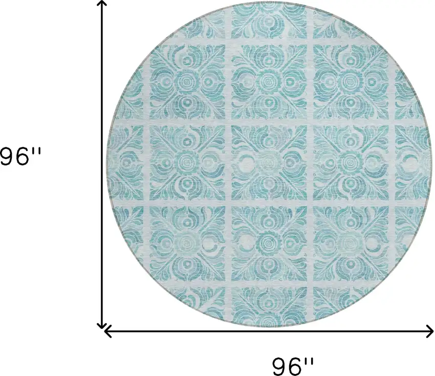 8' Turquoise And Teal Blue Round Medallion Washable Indoor Outdoor Area Rug Photo 3