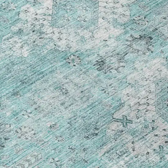 8' Turquoise And Teal Blue Round Oriental Washable Indoor Outdoor Area Rug Photo 4