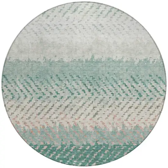 8' Turquoise And Teal Blue Round Striped Washable Indoor Outdoor Area Rug Photo 4