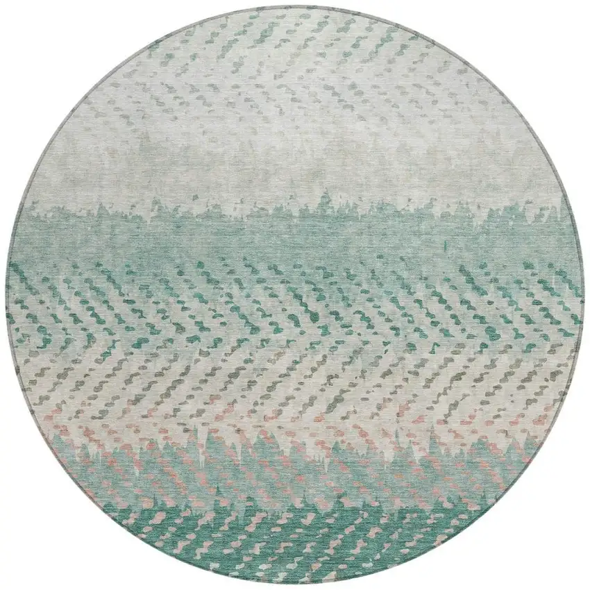 8' Turquoise And Teal Blue Round Striped Washable Indoor Outdoor Area Rug Photo 4