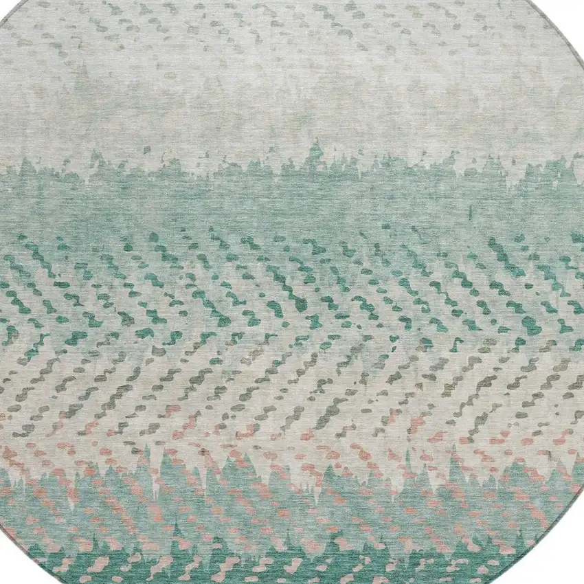 8' Turquoise And Teal Blue Round Striped Washable Indoor Outdoor Area Rug Photo 3