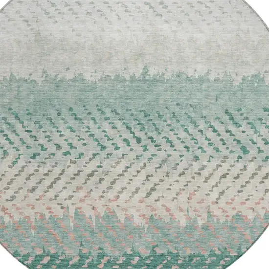 8' Turquoise And Teal Blue Round Striped Washable Indoor Outdoor Area Rug Photo 3