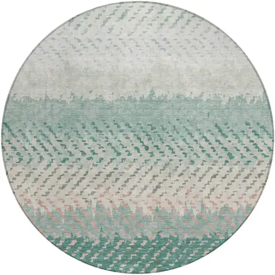 8' Turquoise And Teal Blue Round Striped Washable Indoor Outdoor Area Rug Photo 2
