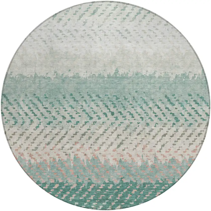 8' Turquoise And Teal Blue Round Striped Washable Indoor Outdoor Area Rug Photo 2