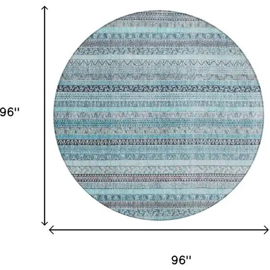 8' Turquoise And Teal Blue Round Striped Washable Indoor Outdoor Area Rug Photo 7