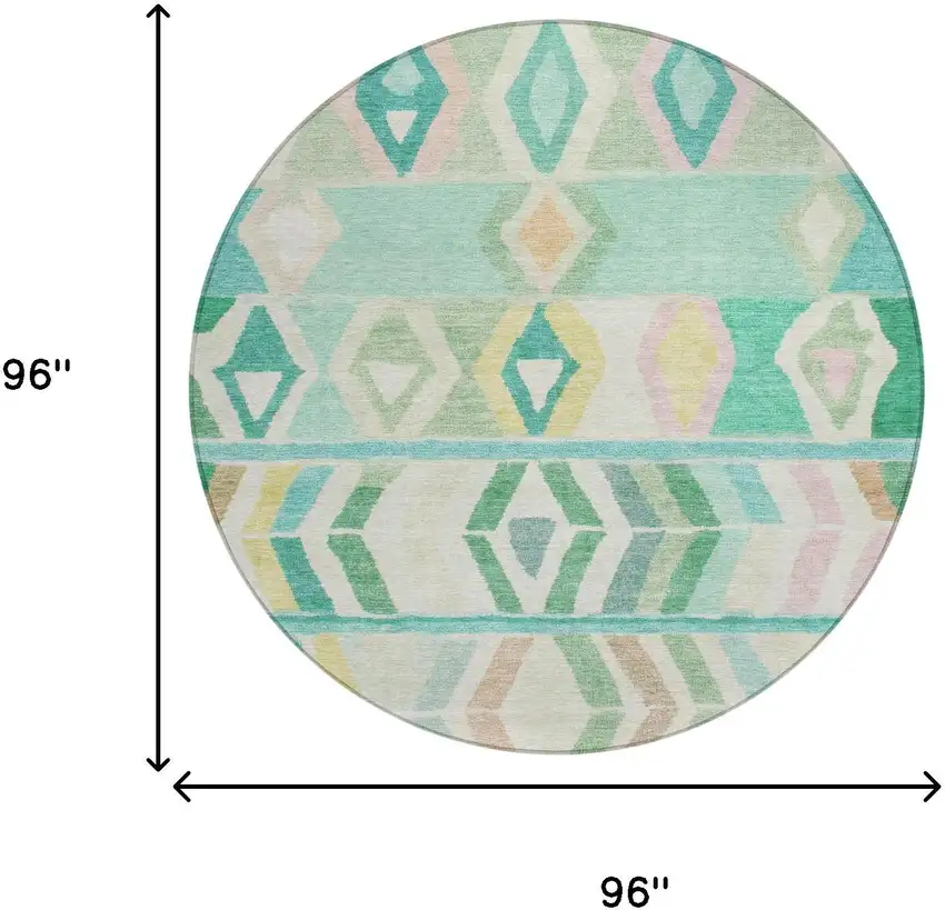 8' Turquoise And Teal Blue Round Tribal Washable Indoor Outdoor Area Rug Photo 7