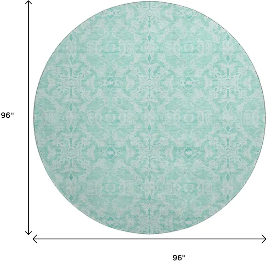 8' Turquoise And Teal Medallion Washable Round Rug With UV Protection Photo 3