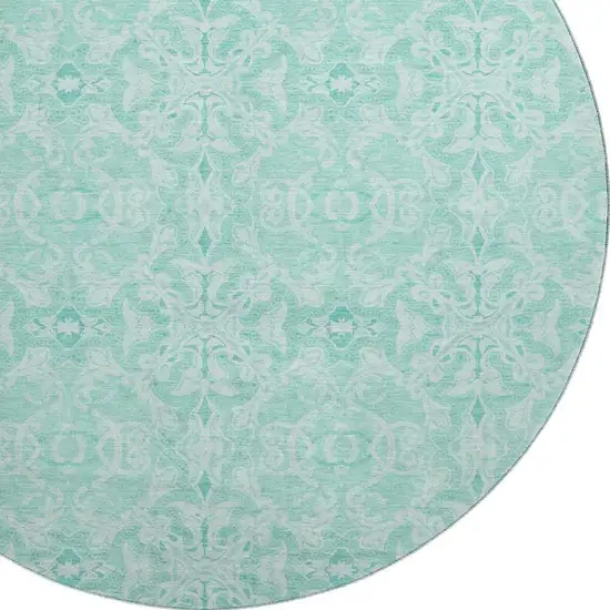 8' Turquoise And Teal Medallion Washable Round Rug With UV Protection Photo 3