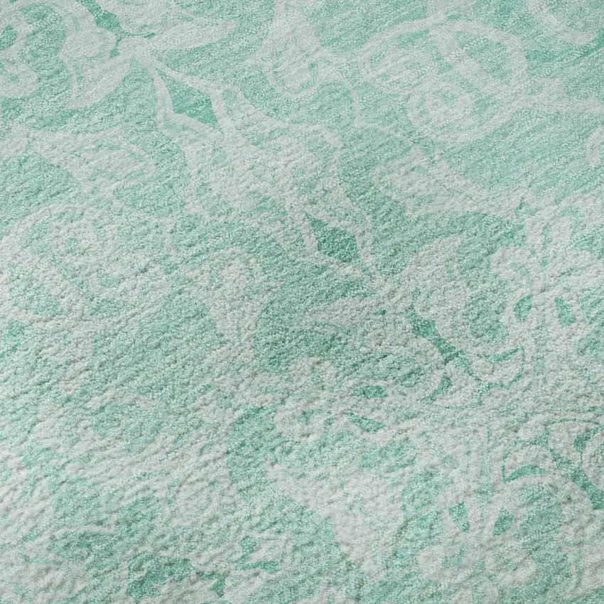 8' Turquoise And Teal Medallion Washable Round Rug With UV Protection Photo 9