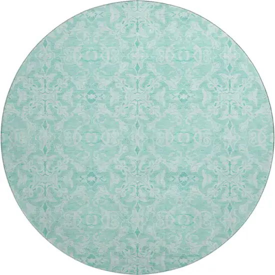 8' Turquoise And Teal Medallion Washable Round Rug With UV Protection Photo 1