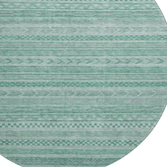 8' Turquoise And Teal Striped Washable Round Rug With UV Protection Photo 2